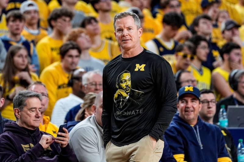 Michigan head coach Dusty May watches a play against Indiana during the second half at Crisler Center in Ann Arbor on Tuesday, Jan. 20, 2026. ©Junfu Han / USA TODAY NETWORK via Imagn Images