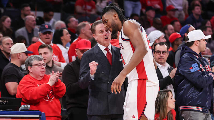 St. John's Red Storm head coach Rick Pitino and forward Zuby Ejiofor