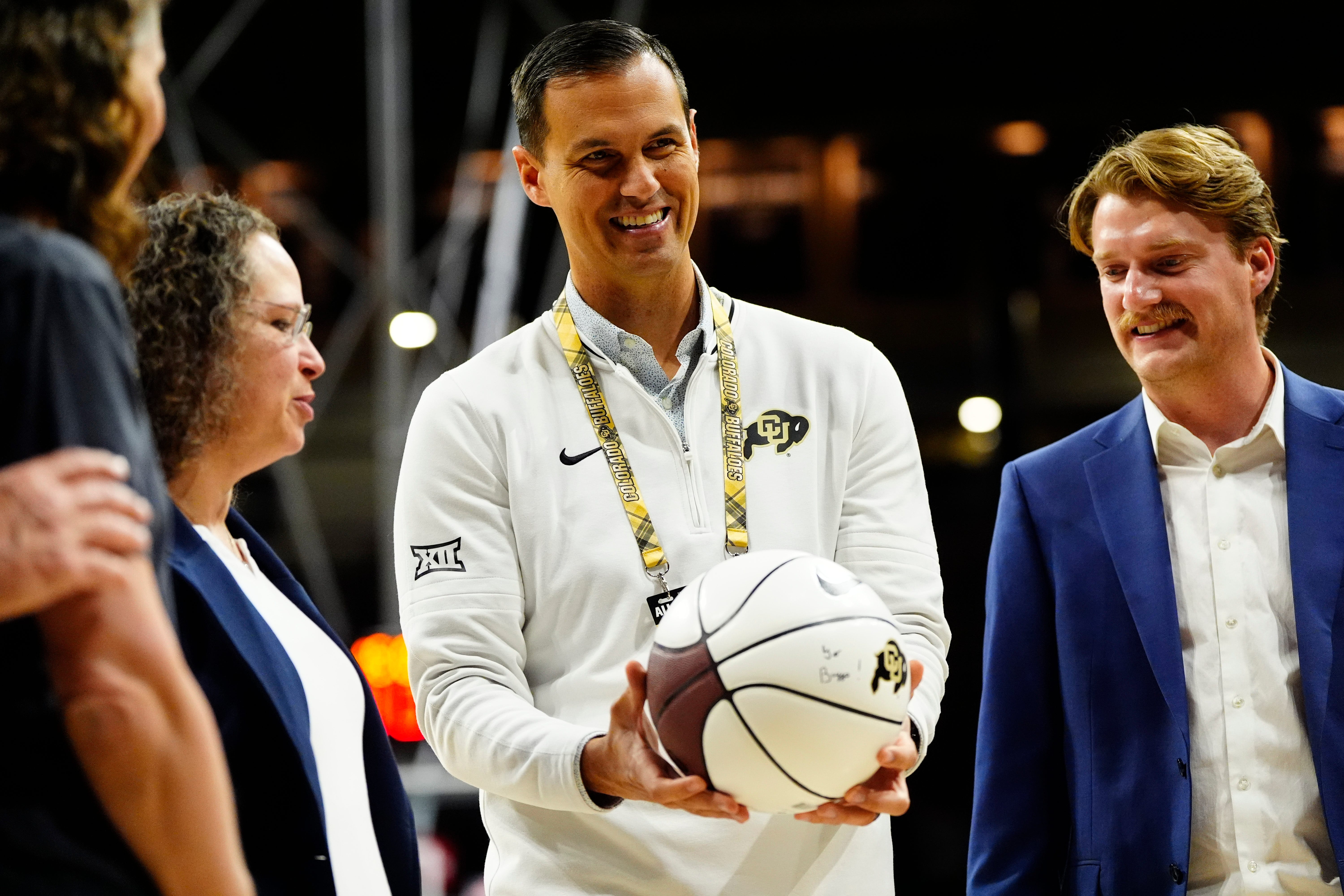 Feb 25, 2026; Boulder, Colorado, USA; Colorado Buffaloes athletic director Fernando Lovo during the first half against the Kansas State Wildcats at the CU Events Center. Mandatory Credit: Ron Chenoy-Imagn Images