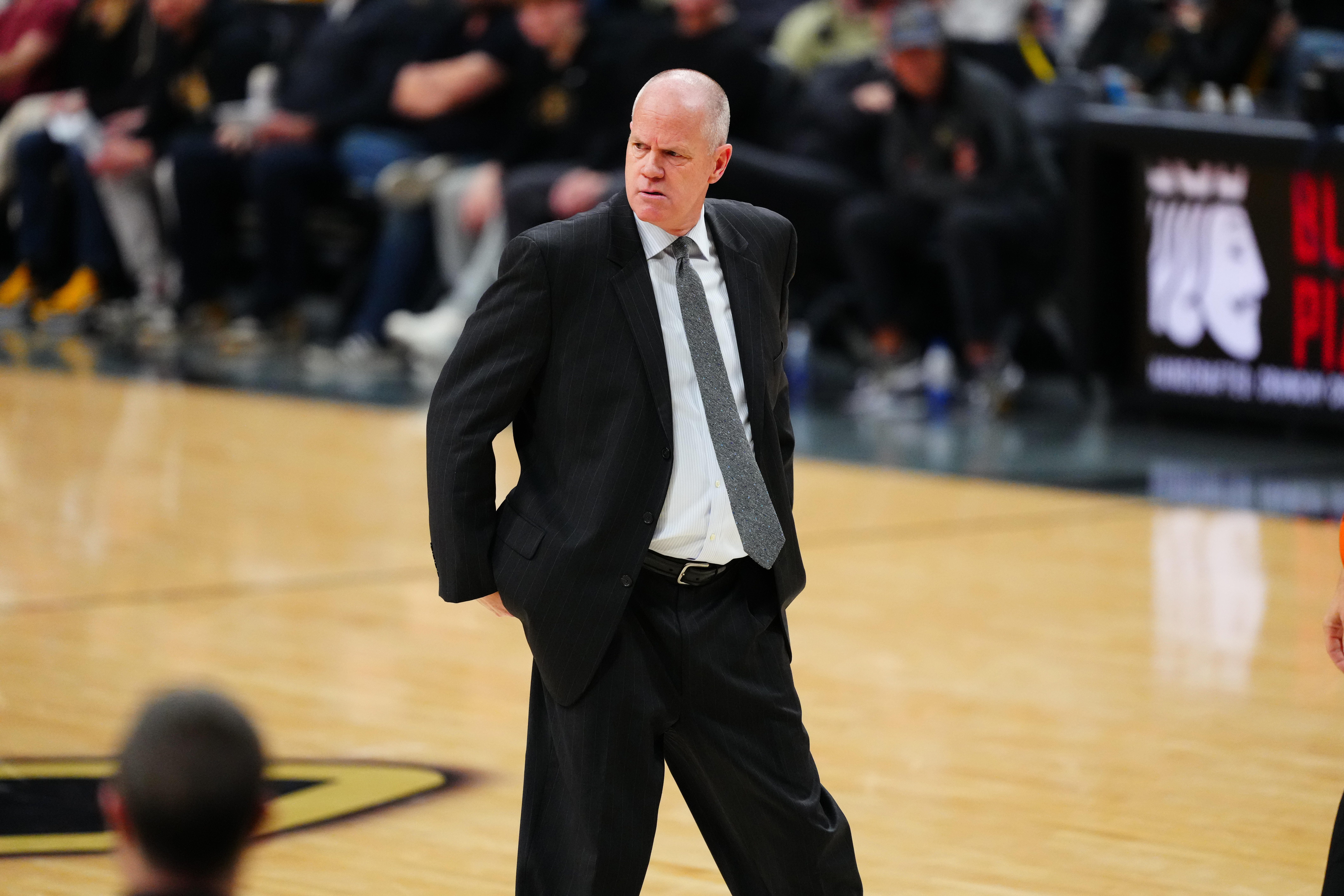 Feb 25, 2026; Boulder, Colorado, USA; Colorado Buffaloes head coach Tad Boyle during the first half against the Kansas State Wildcats the CU Events Center. Mandatory Credit: Ron Chenoy-Imagn Images