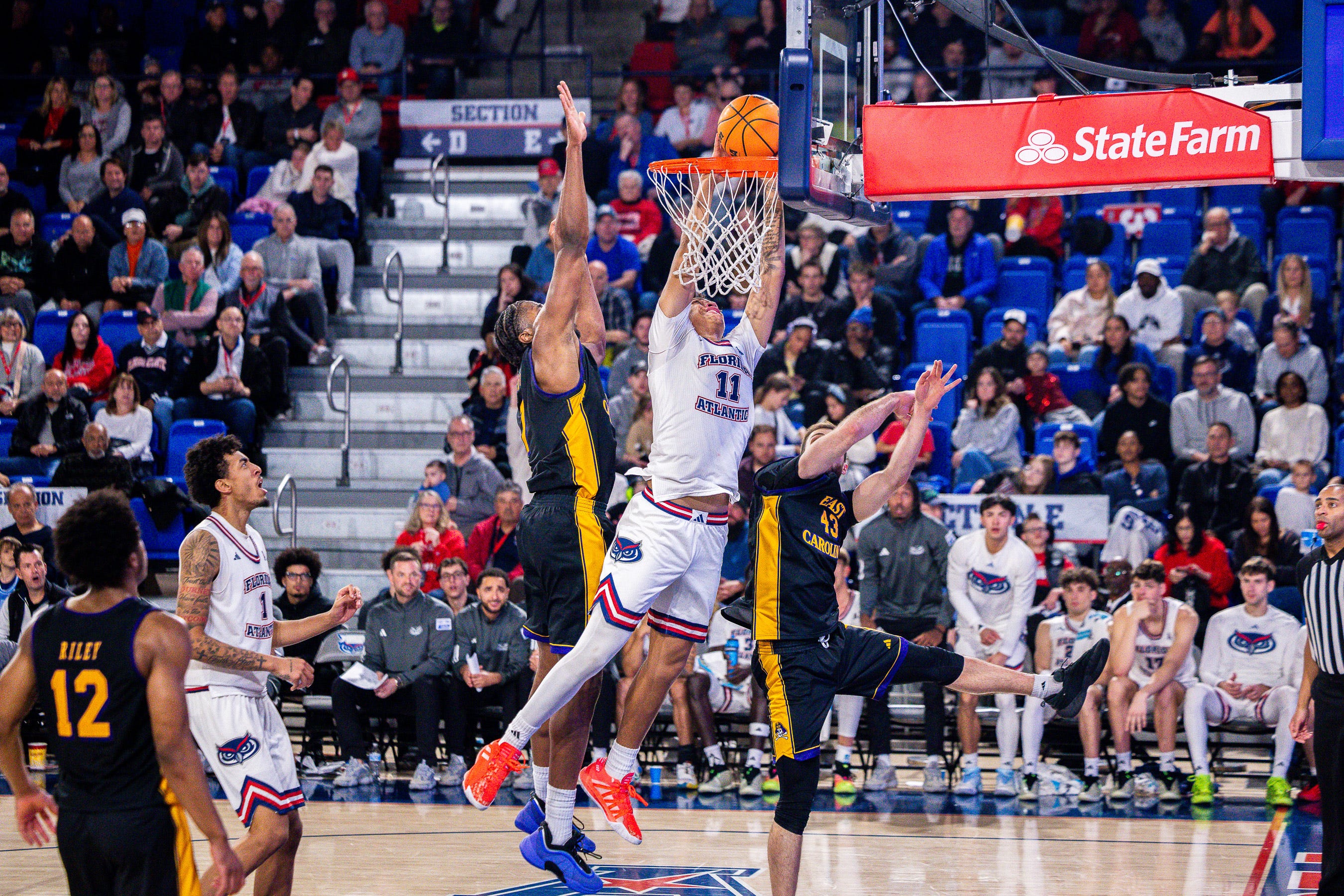 FAU freshman guard Josiah Parker dunks against East Carolina during the Feb. 1 loss to the Pirates in Boca Raton.