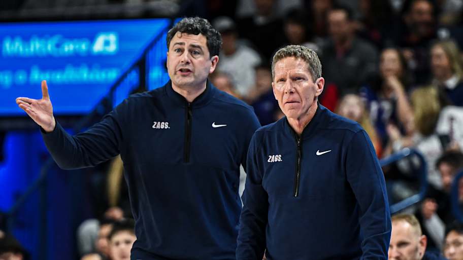 Gonzaga Bulldogs assistant coach Brian Michaelson (left) and head coach Mark Few (right).