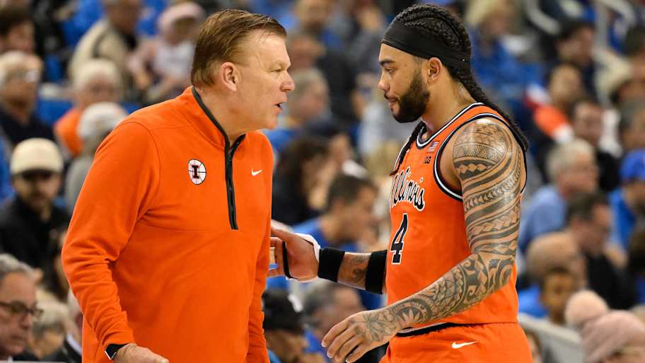 Illinois basketball head coach Brad Underwood and guard Kylan Boswell