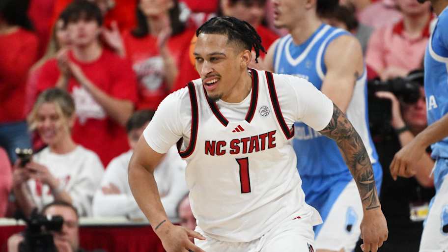 Darrion Williams reacts after scoring against the North Carolina Tar Heels during the second half at Lenovo Center.