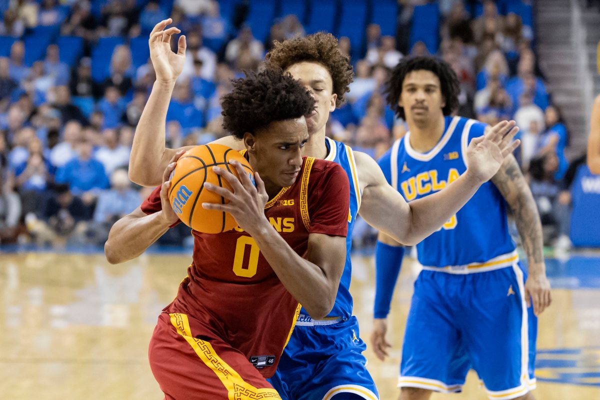 Alijah Arenas #0 of the USC Trojans drives towards the basket during an NCAA basketball game against the UCLA Bruins, Tuesday February 24, 2026 in Los Angeles, Calif. Alijah Arenas #0 of the USC Trojans drives towards the basket during an NCAA basketball game against the UCLA Bruins, Tuesday February 24, 2026 in Los Angeles, Calif.