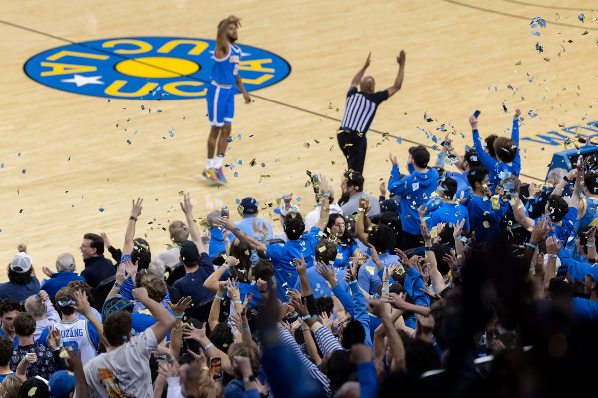 UCLA fans throw confetti in the air to celebrate the first made basket of the game by the UCLA Bruins during an NCAA basketball game against the USC Trojans, Tuesday February 24, 2026 in Los Angeles, Calif. UCLA fans throw confetti in the air to celebrate the first made basket of the game by the UCLA Bruins during an NCAA basketball game against the USC Trojans, Tuesday February 24, 2026 in Los Angeles, Calif.