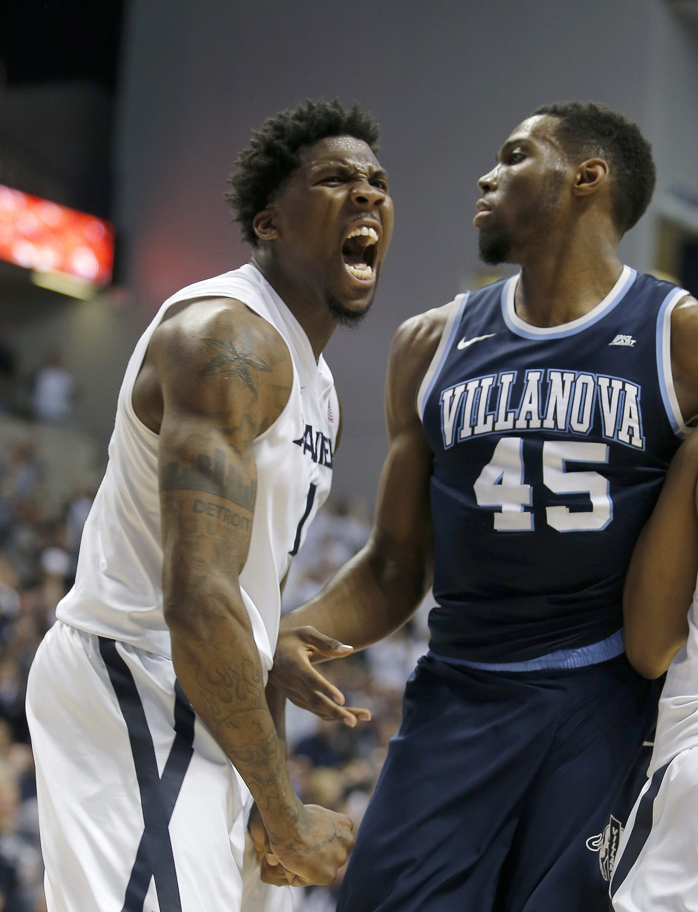 Xavier's Jalen Reynolds yells after dunking against No. 1 Villanova in the second half at the Cintas Center Wednesday, February 24, 2016. Xavier won 90-83. Reynolds scored 11 points.