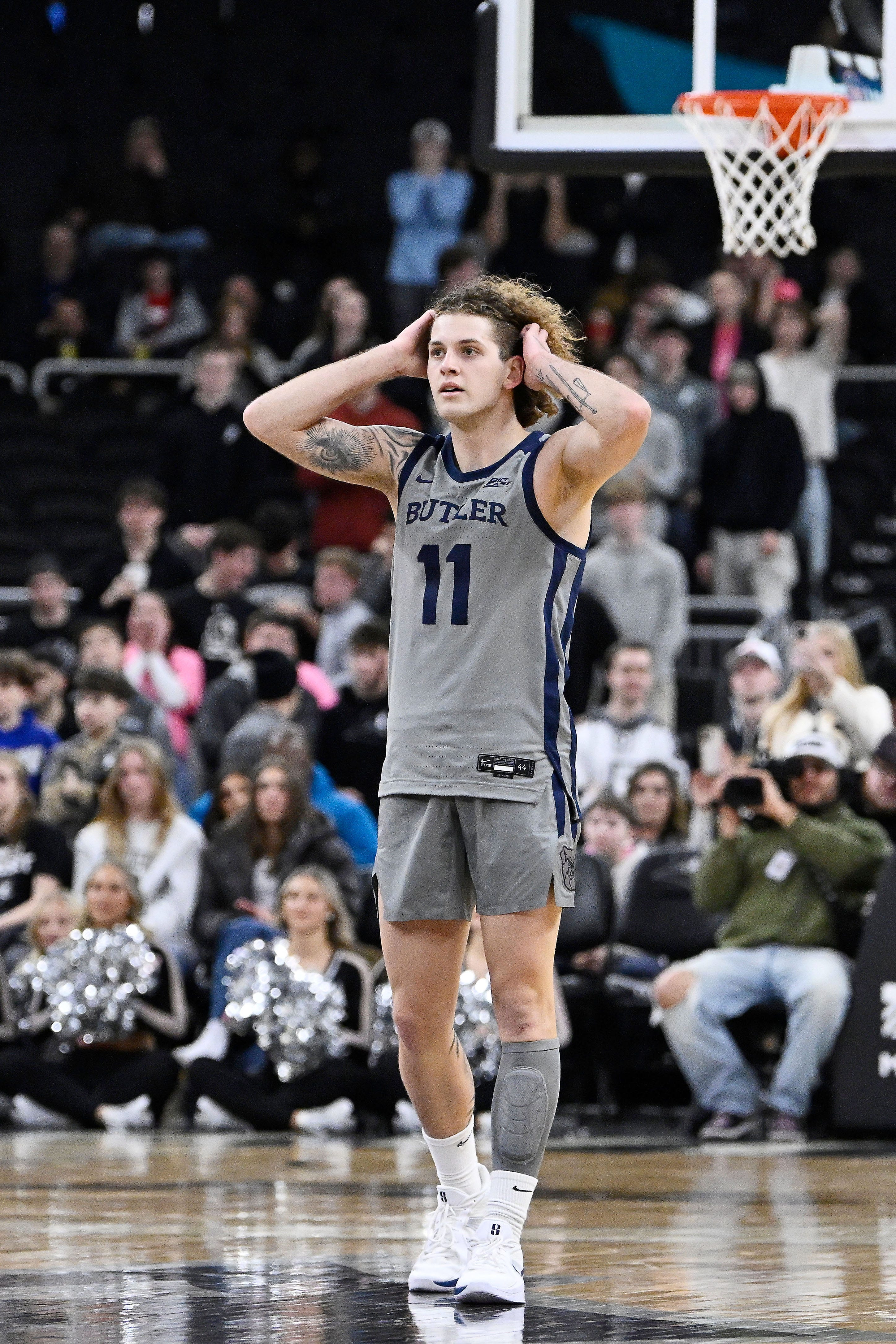 Feb 4, 2026; Providence, Rhode Island, USA; Butler Bulldogs guard Finley Bizjack (11) looks on during the second half against the Providence Friars at Amica Mutual Pavilion. Mandatory Credit: Eric Canha-Imagn Images