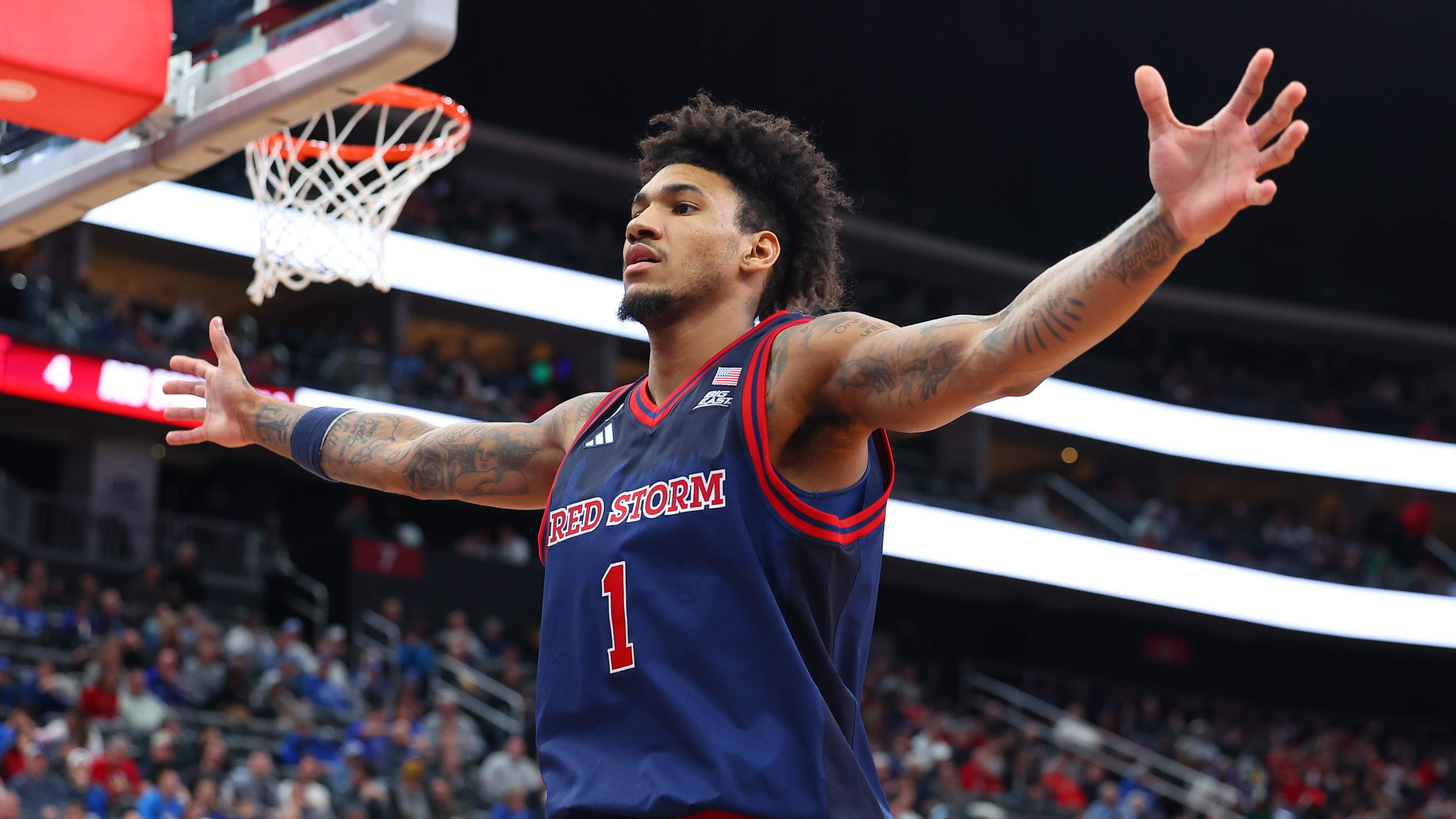 NEWARK, NJ - MARCH 06: Dillon Mitchell #1 of the St. John's Red Storm during the game against the Seton Hall Pirates on March 6, 2026 at Prudential Center in Newark, New Jersey. (Photo by Rich Graessle/Icon Sportswire via Getty Images)