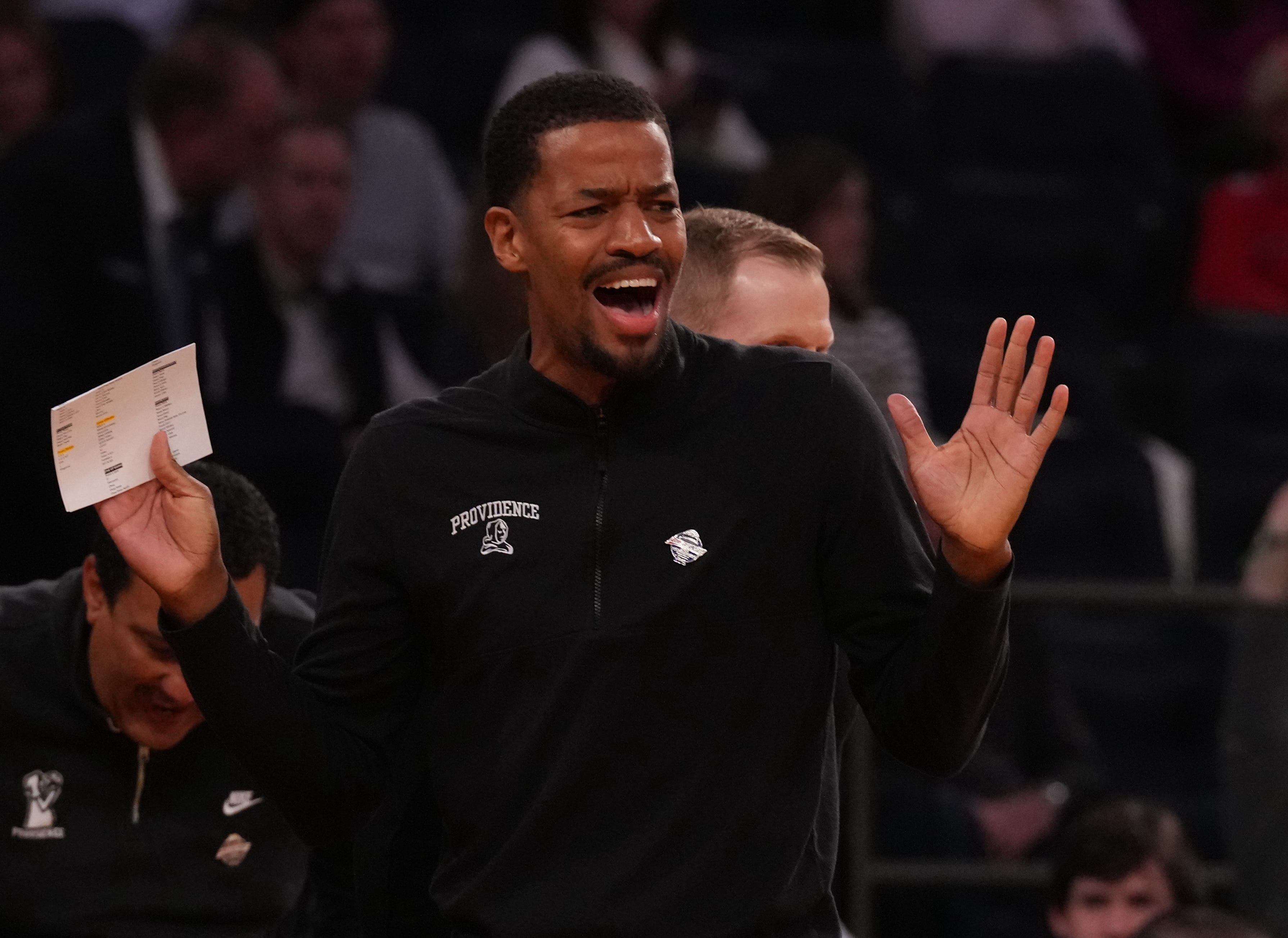 Providence men's basketball head coach Kim English works the sideline during the opening game of the Big East Tournament against Butler at Madison Square Garden in New York on Wednesday.