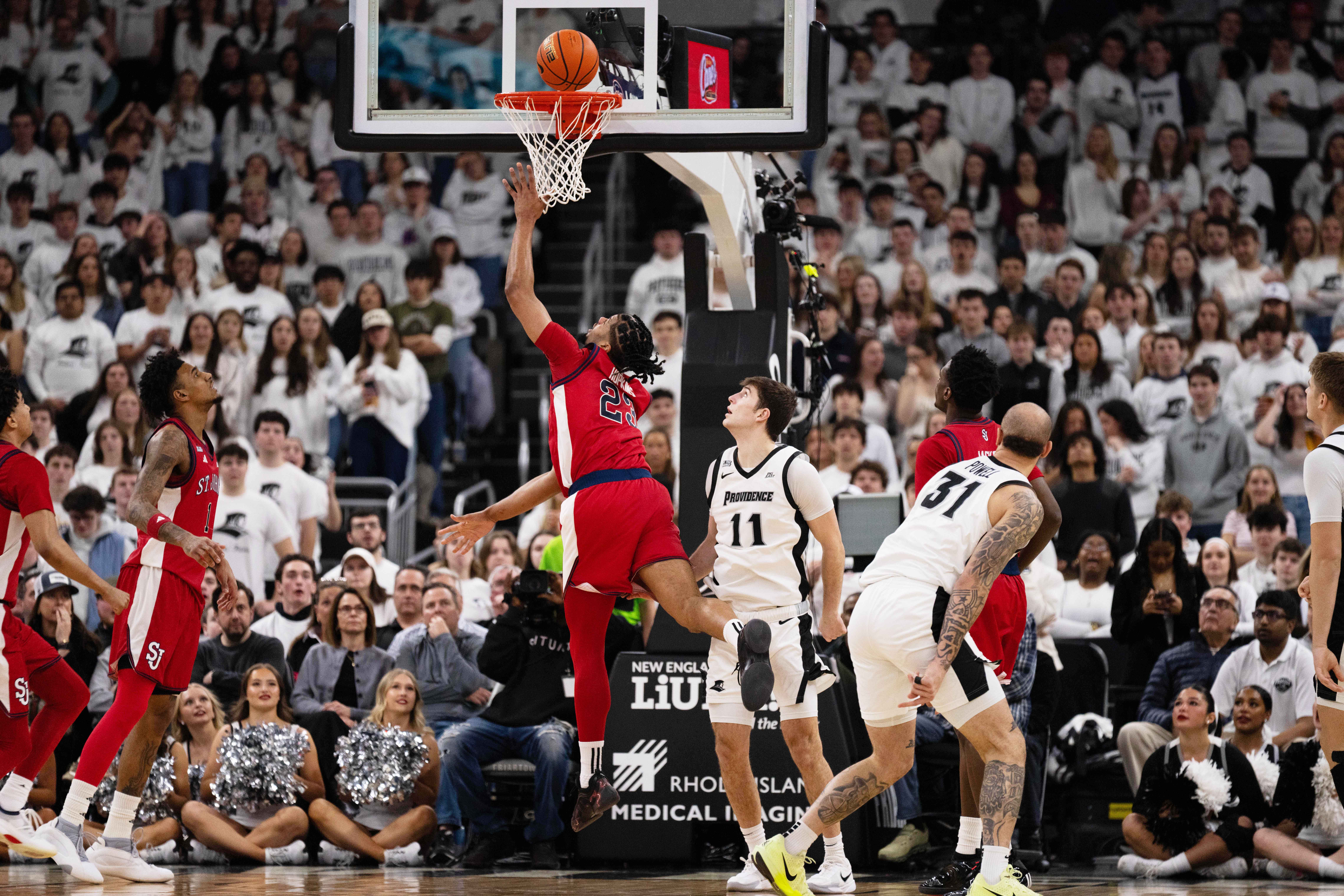 St. John’s forward Bryce Hopkins goes to the basket during the game against Providence on Feb. 14 at the AMP.
