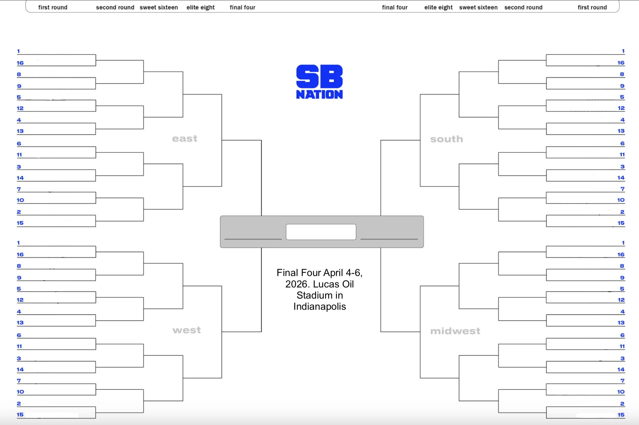 March Madness printable bracket for 2026 men’s NCAA tournament