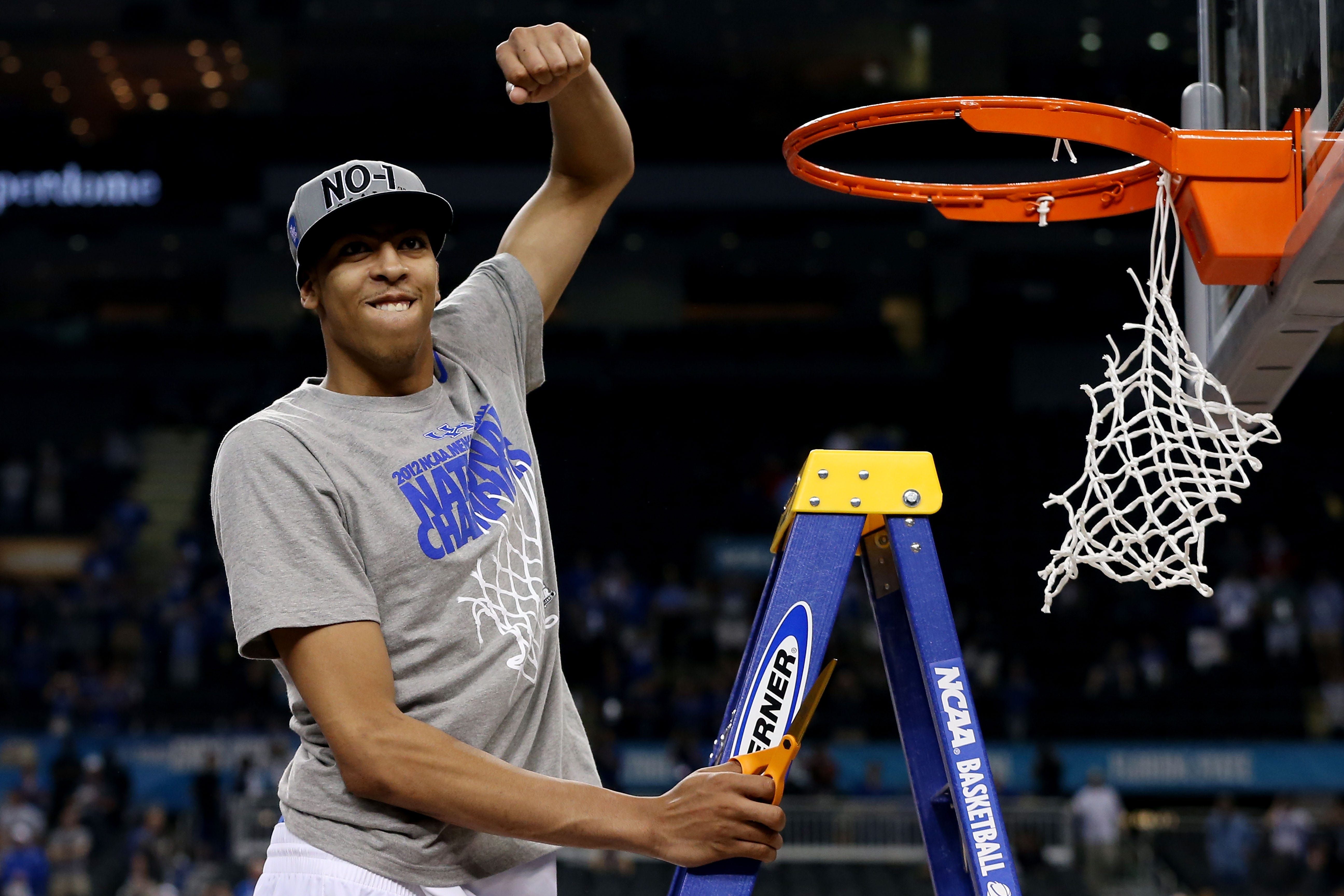 Anthony Davis of the Kentucky Wildcats celebrates.