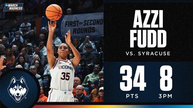 UConn’s Azzi Fudd drops 34 points with 8 three-pointers in second round win
