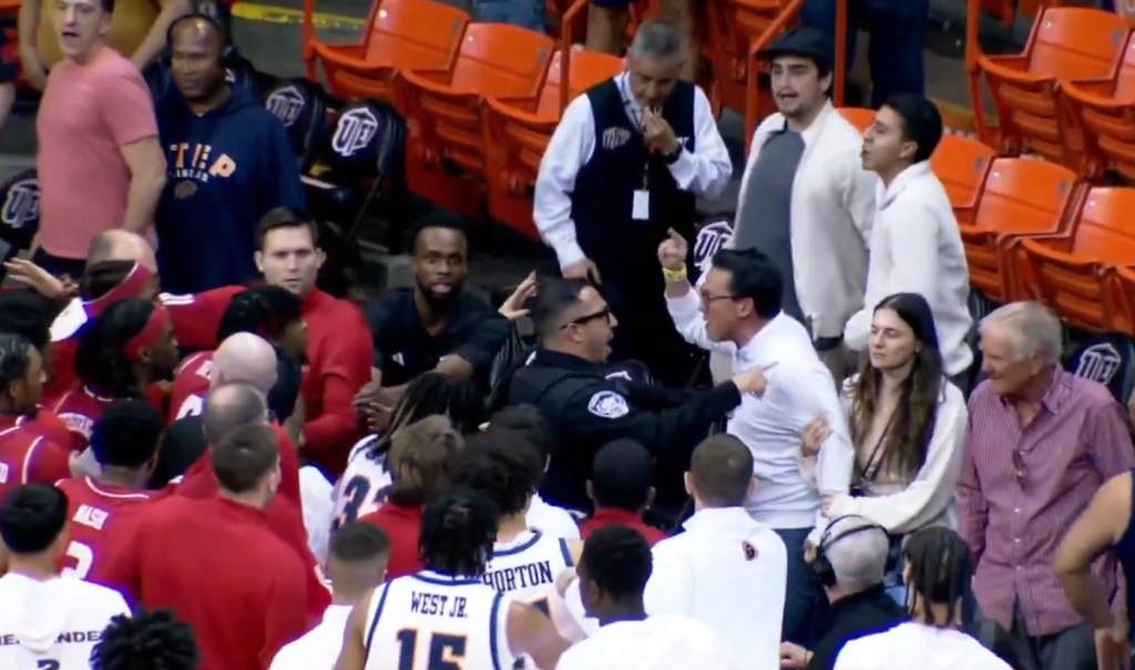 UTEP fan picks up chair, yells at Jacksonville State players in wild scene after buzzer-beater
