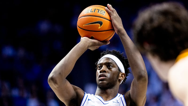 BYU forward AJ Dybantsa (3) takes a foul shot during an NCAA basketball game against Iowa State held at the Marriott Center in Provo on Saturday, Feb. 21, 2026.