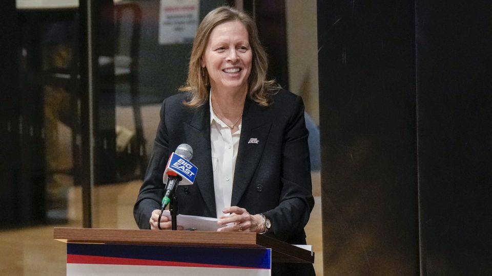 Big East commissioner Val Ackerman speaks in October during a college basketball roundtable in New York. - Porter Binks/Getty Images