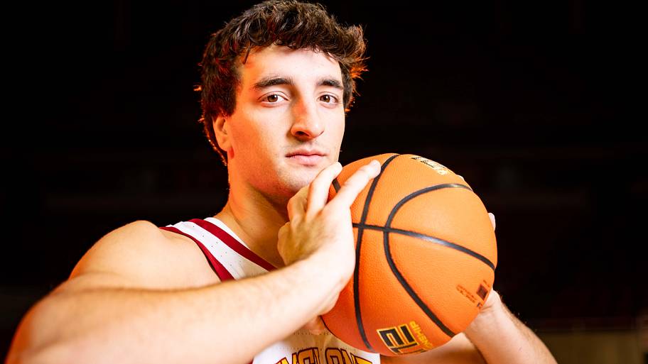 Milan Momcilovic stands for a photo during Iowa State men's basketball media day.