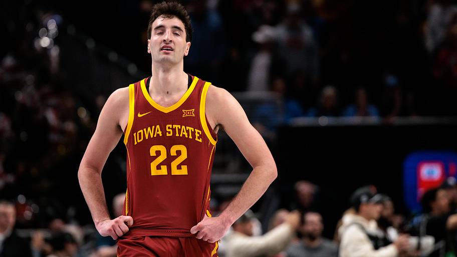 Iowa State Cyclones forward Milan Momcilovic (22) reacts at the end of the game.