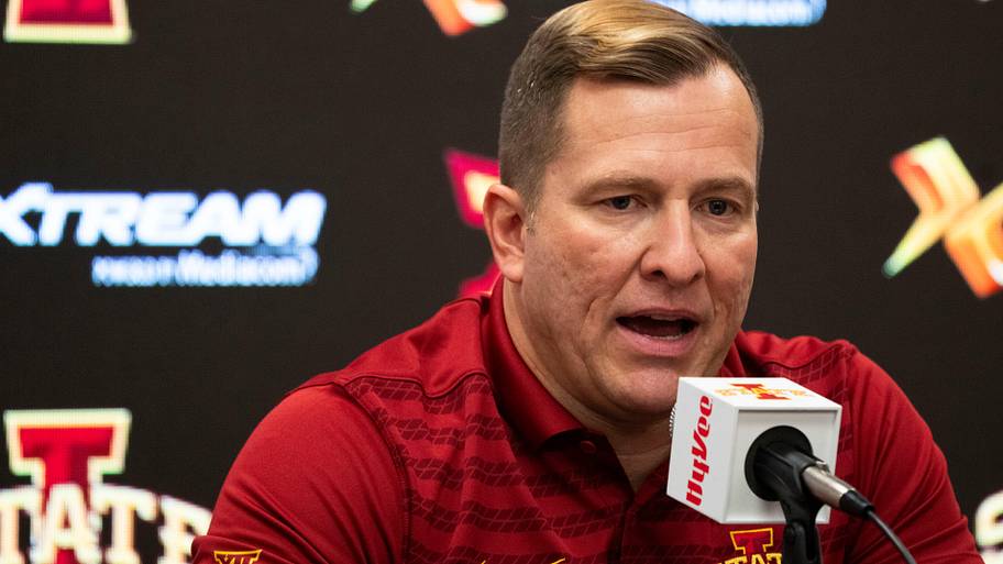 Iowa State men's basketball head coach T.J. Otzelberger speaks during Iowa State men's basketball media day.
