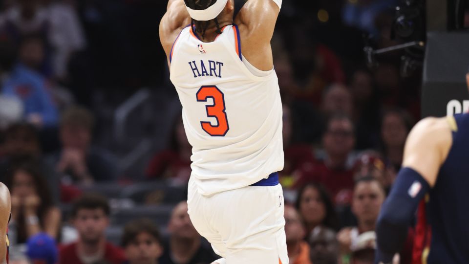 Hart dunks in the second quarter against the Cleveland Cavaliers during Game 3 of the 2026 Eastern Conference Finals at Rocket Arena in Cleveland, Ohio, on May 23. - Scott Galvin/Imagn/Reuters