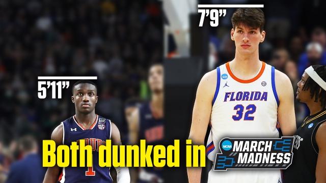 Slam dunks from men's college basketball players, by different heights
