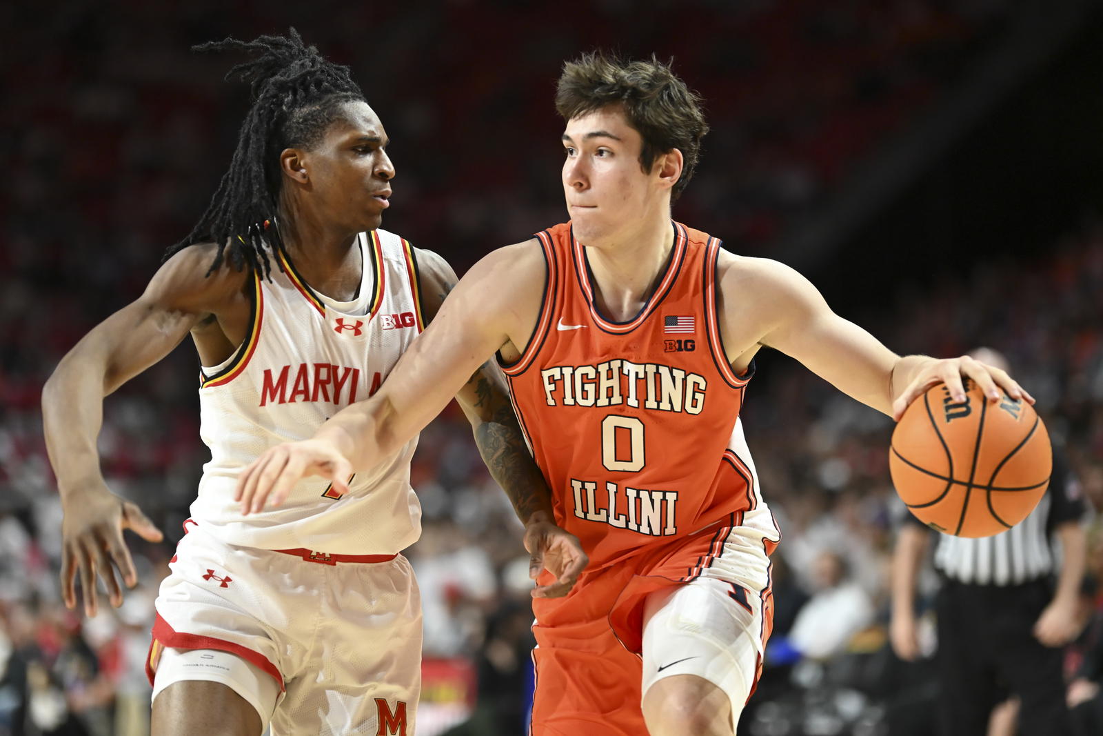 Illinois Star David Mirkovic's Foot in Walking Boot, on Scooter at Baylor Exhibition