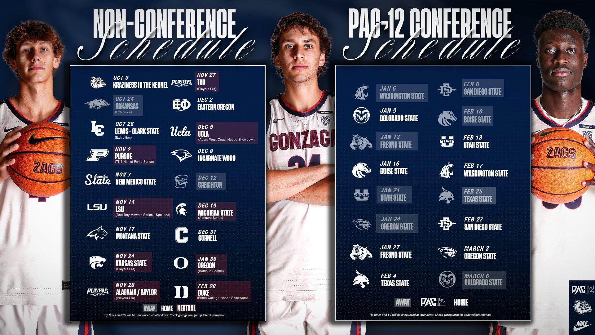 Pac-12 Releases Gonzaga’s Conference Schedule, Non-Conference Slate Finalized