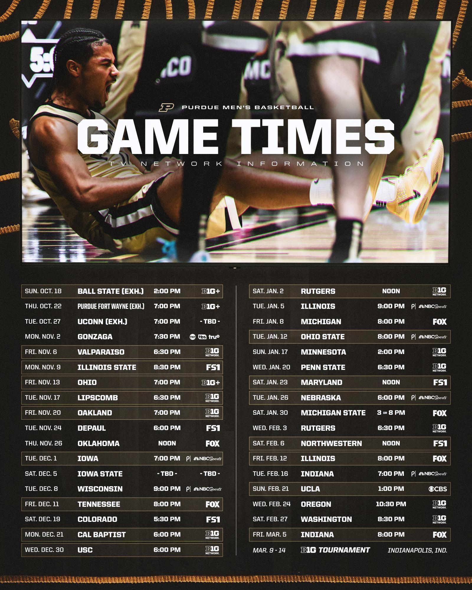 Purdue Men’s Basketball Game Times and TV Networks Announced